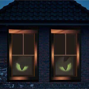 Halloween Window Decor 2 Pack 35 × 60 inch Panels Green Cat Eyes Spooky Village